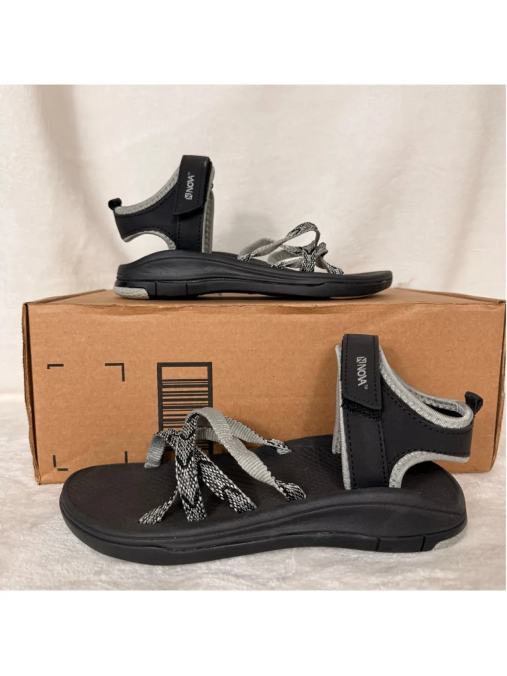 Women's Nova Black & Gray Sport Sandals Lace Size 5.5